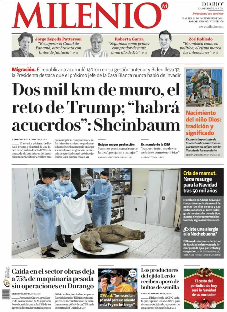 Portada de Milenio - Laguna (México)