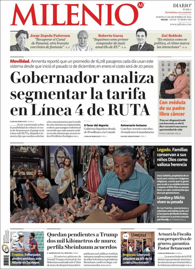 Portada de Milenio de Puebla (México)