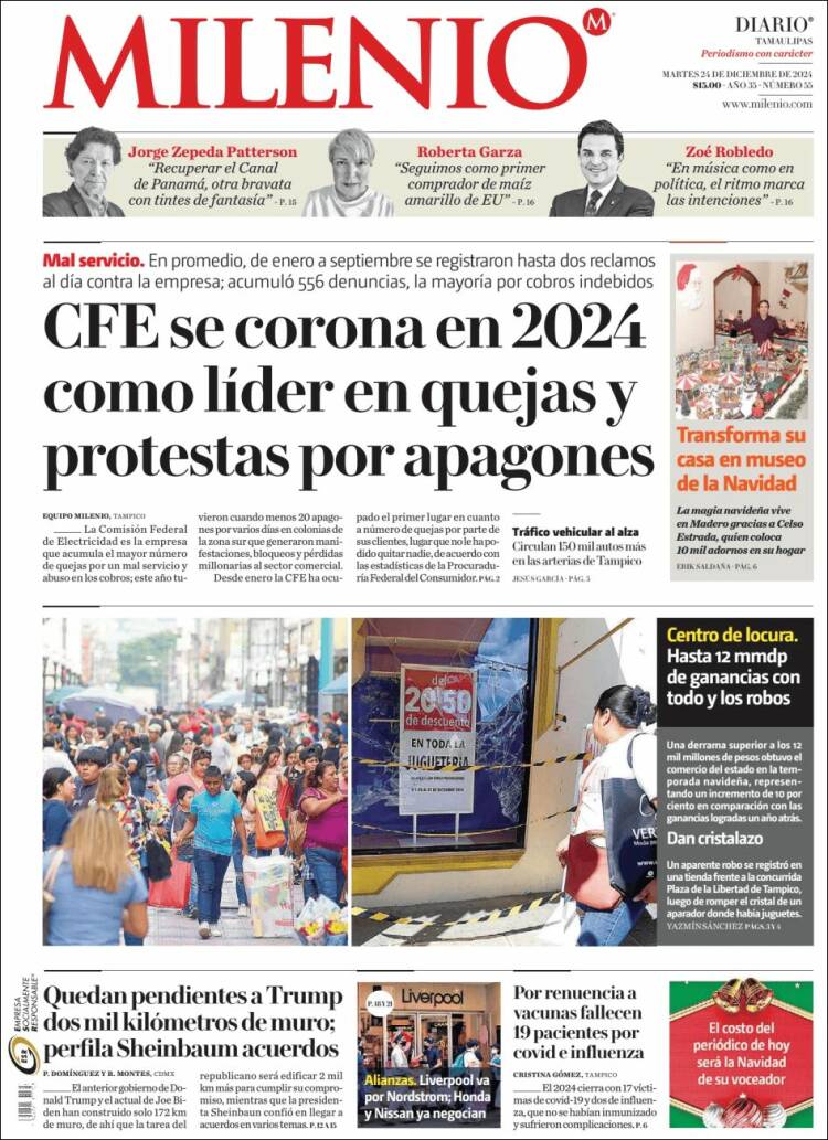 Portada de Milenio - Tamaulipas (México)