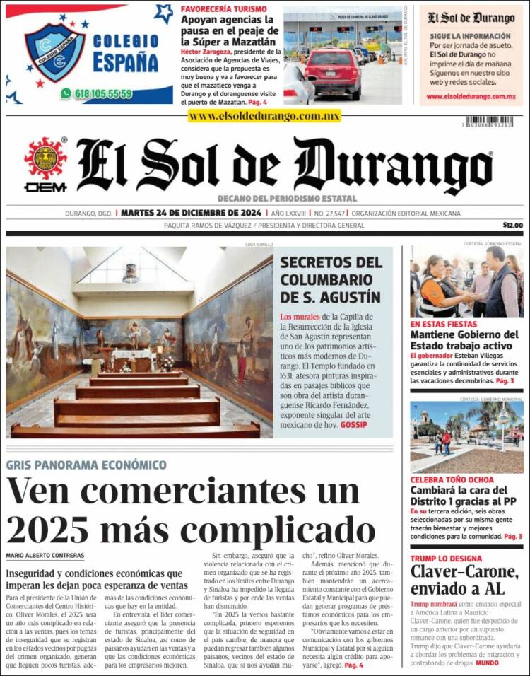 Portada de El Sol de Durango (México)