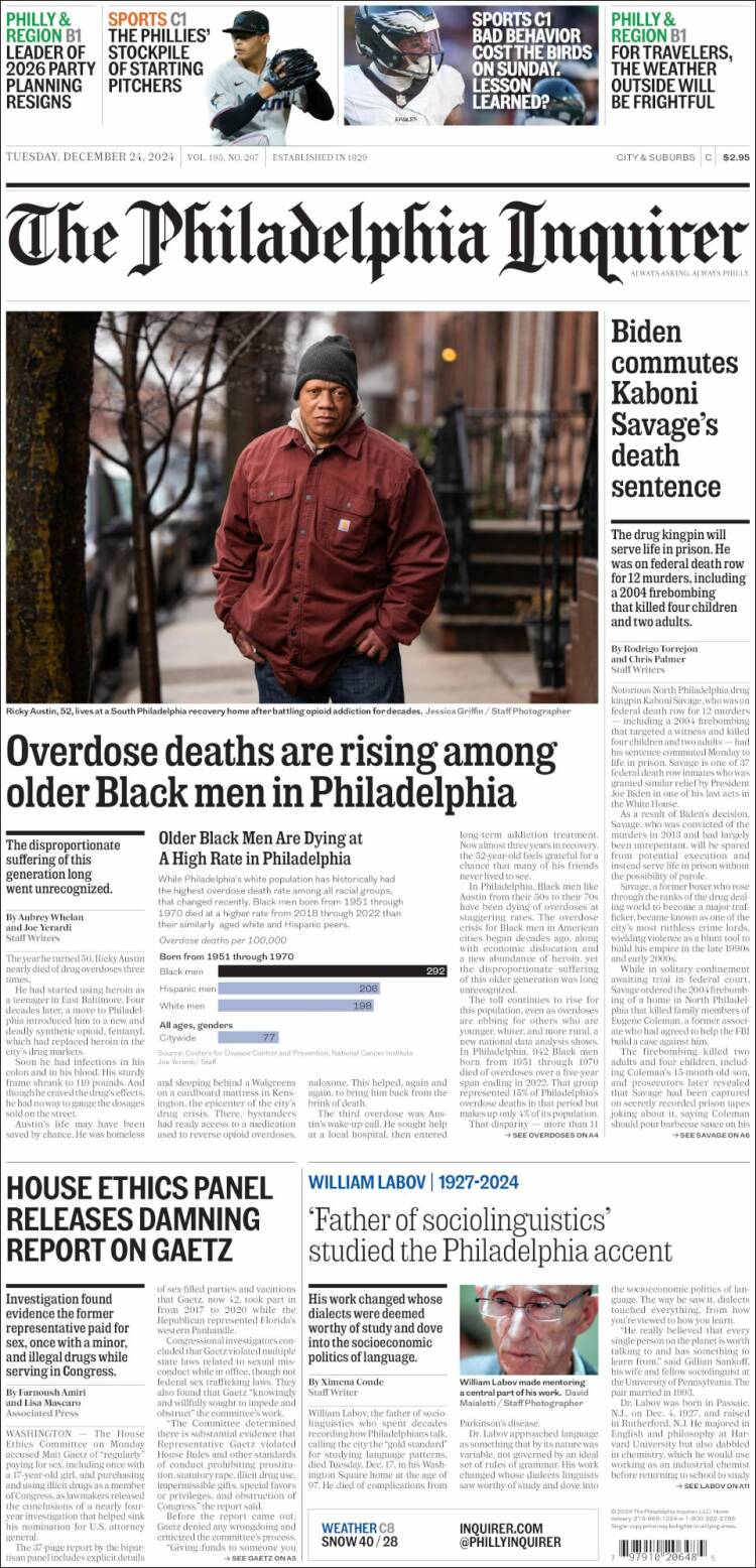 Portada de Philadelphia Inquirer (USA)