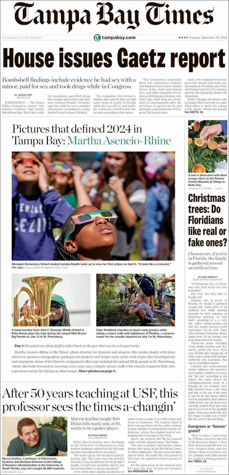 Portada de Tampa Bay Times (USA)