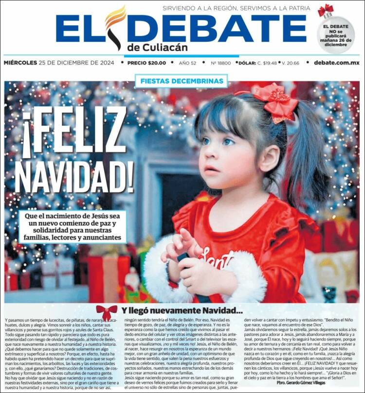 Portada de El Debate de Culiacán (México)