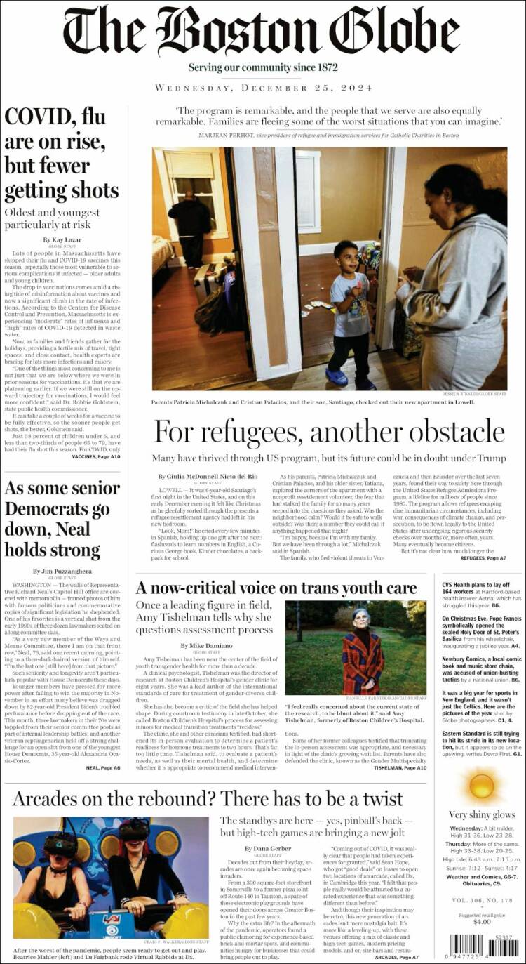 Portada de Boston Globe (USA)