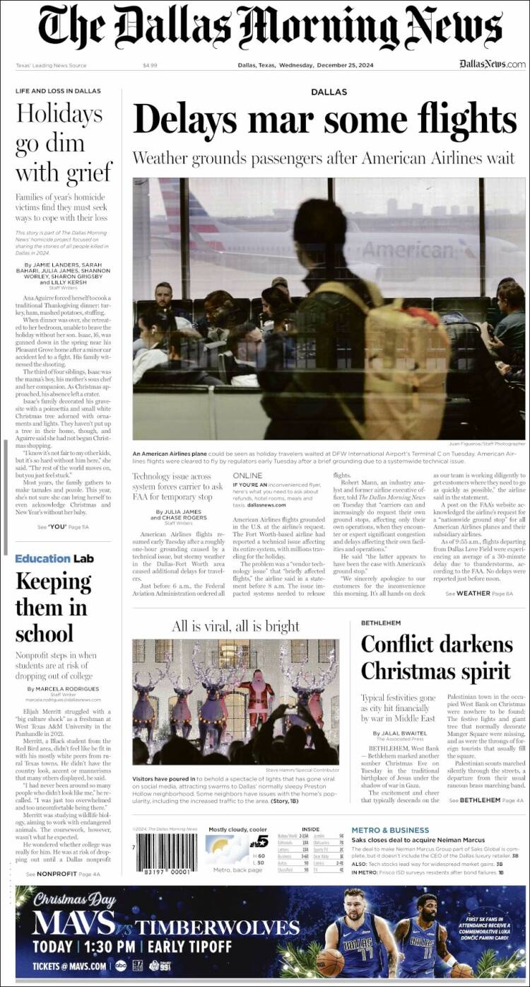 Portada de Dallas Morning News (USA)