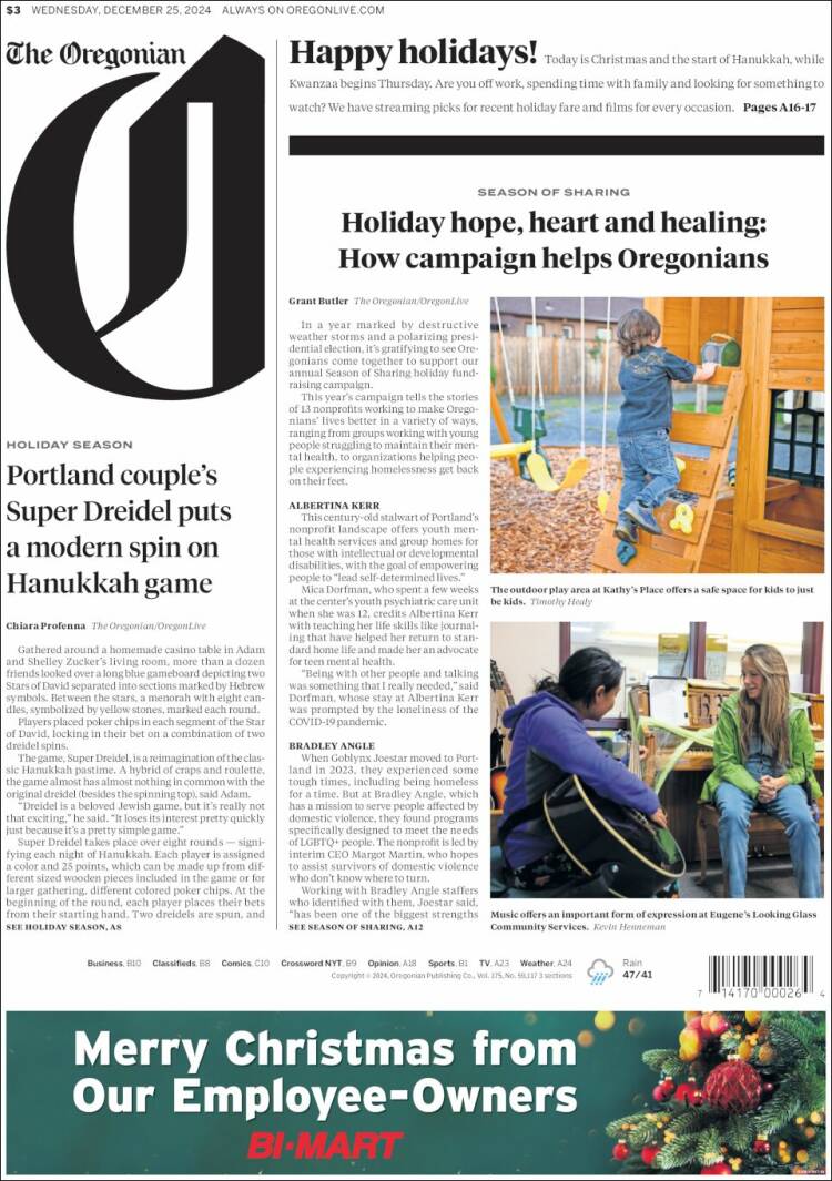 Portada de The Oregonian (USA)