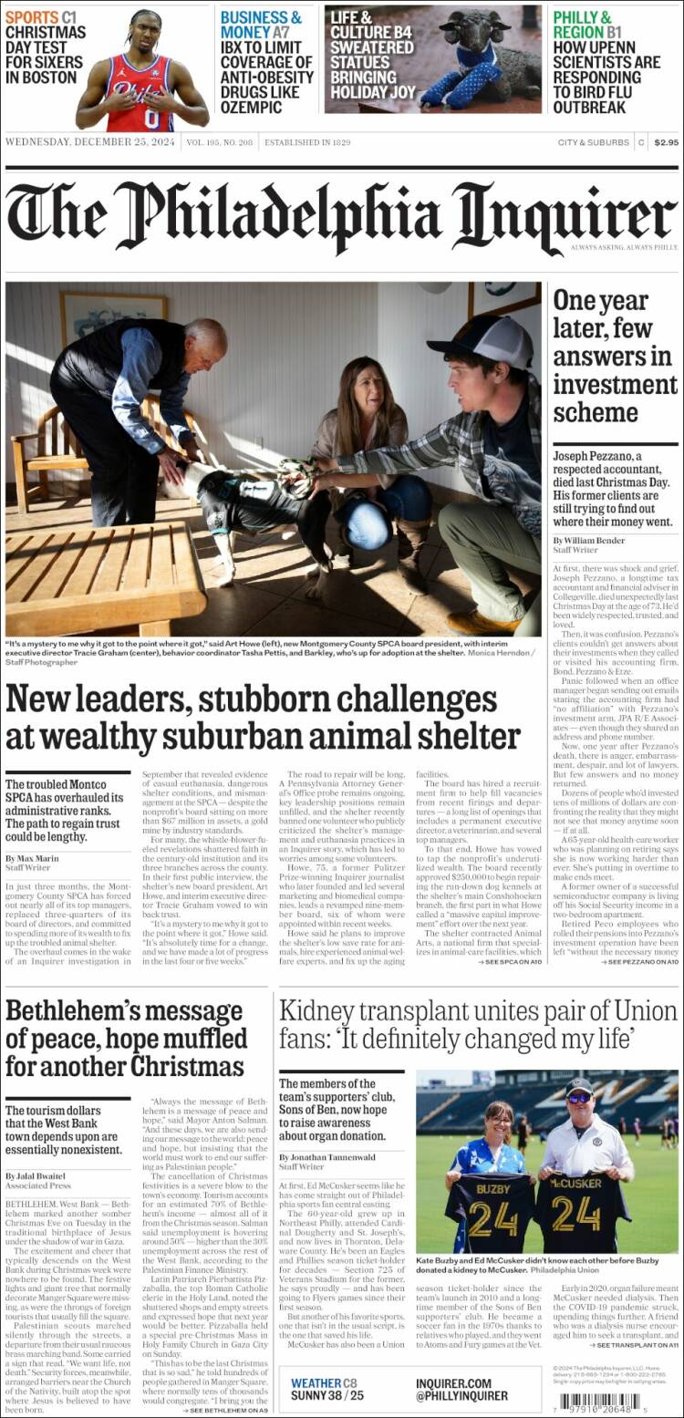 Portada de Philadelphia Inquirer (USA)