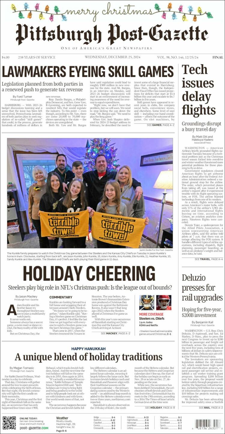 Portada de Pittsburgh Post-Gazette (USA)