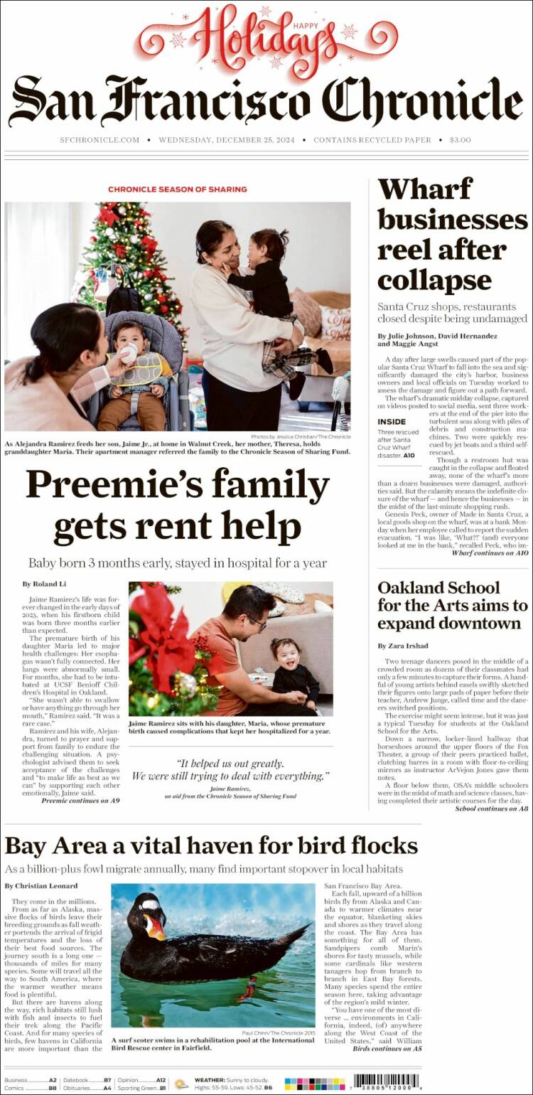 Portada de San Francisco Chronicle (USA)