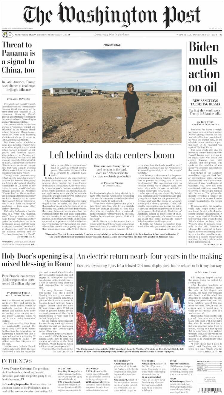 Portada de The Washington Post (USA)