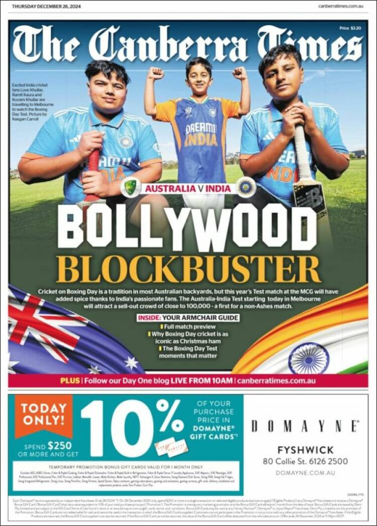 Portada de The Canberra Times (Australia)