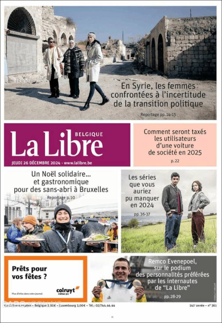 Portada de La Libre.be (B&eacute;lgica)