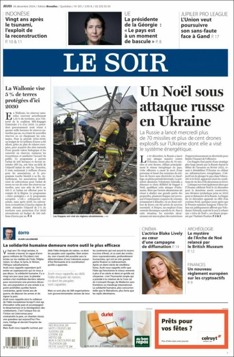 Portada de Le Soir (B&eacute;lgica)