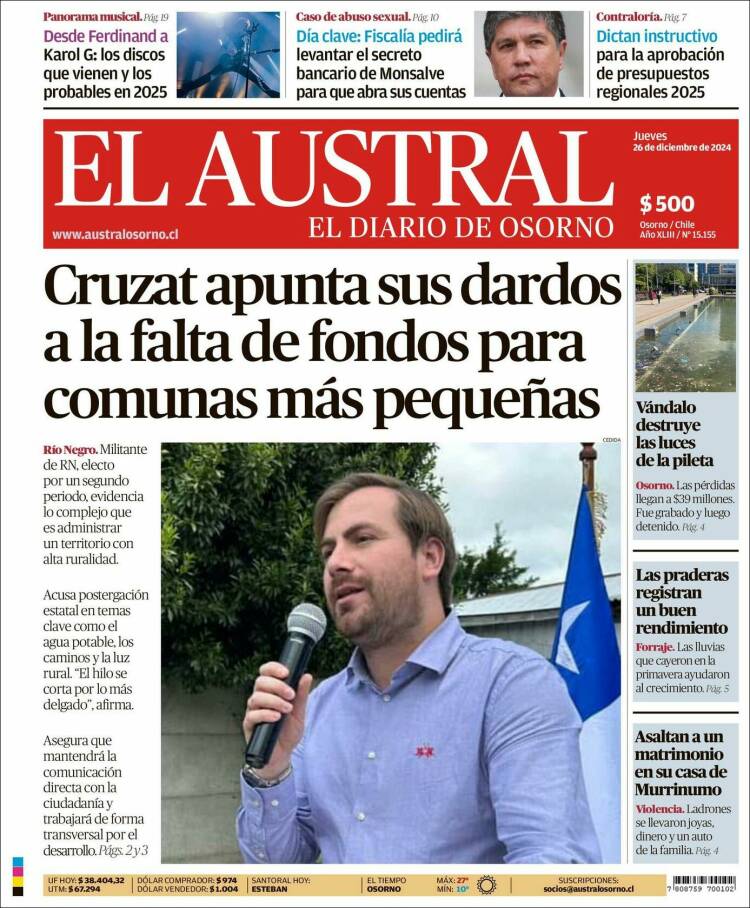 Portada de El Austral de Osorno (Chile)