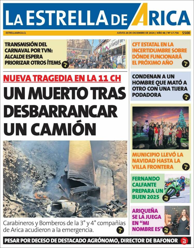 Portada de La Estrella de Arica (Chile)