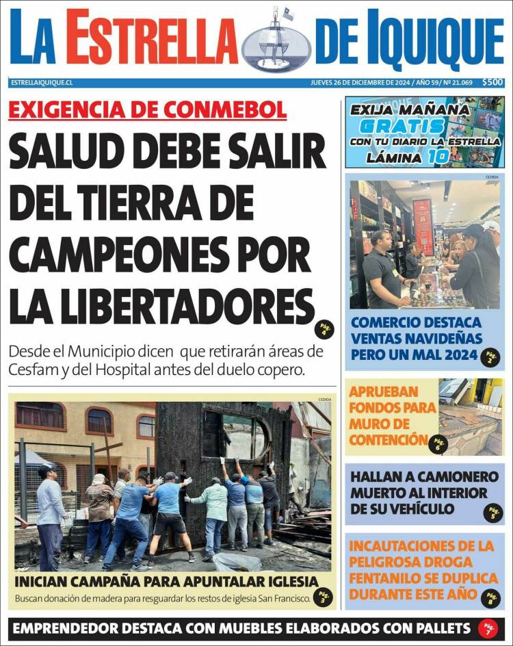 Portada de La Estrella de Iquique (Chile)