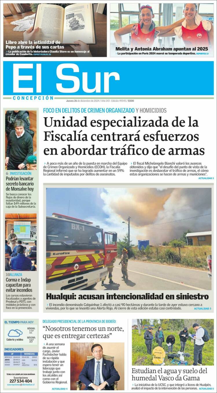 Portada de El Sur (Chile)