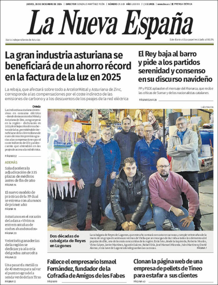 Portada de La Nueva España (España)