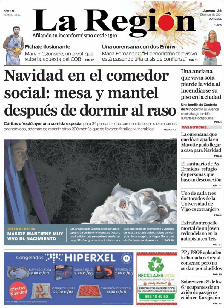 Portada de La Región de Ourense (España)