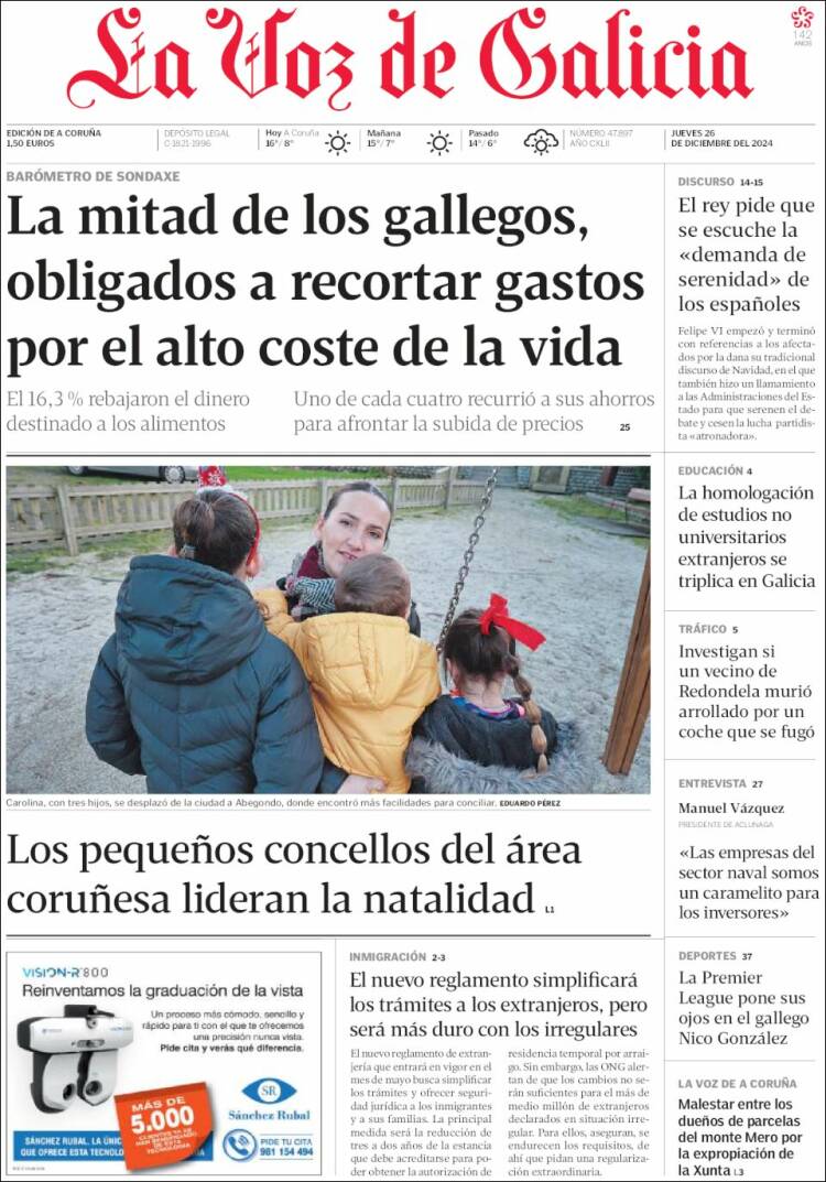 Portada de La Voz de Galicia (España)