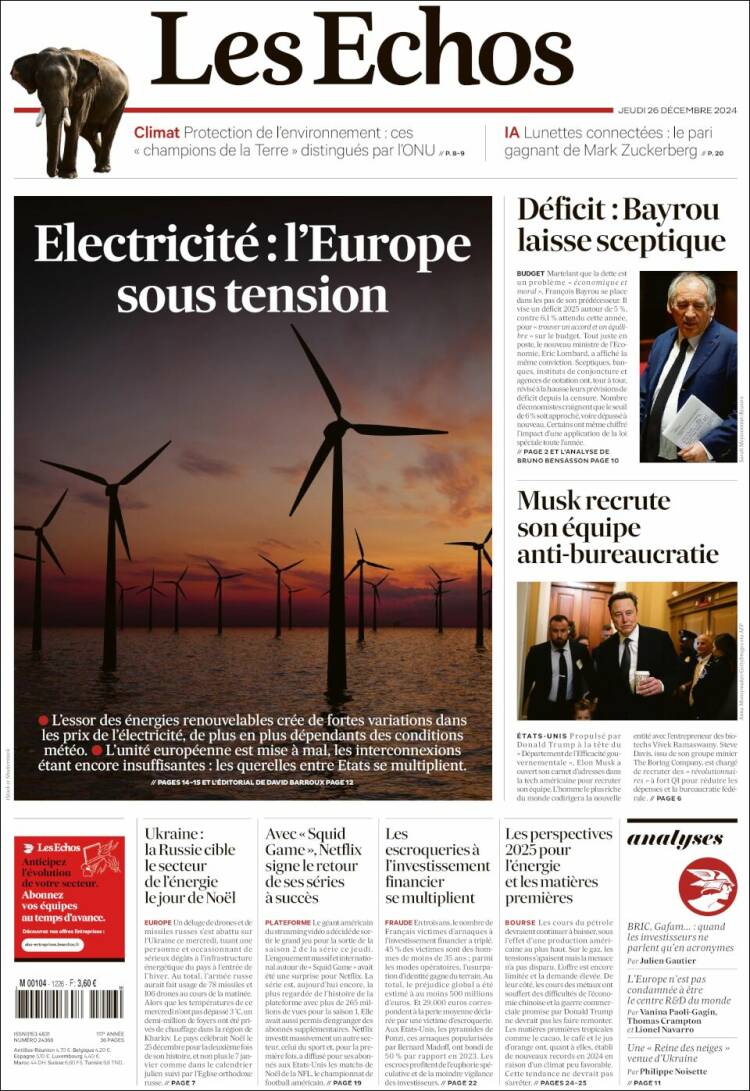 Portada de Les Echos (Francia)