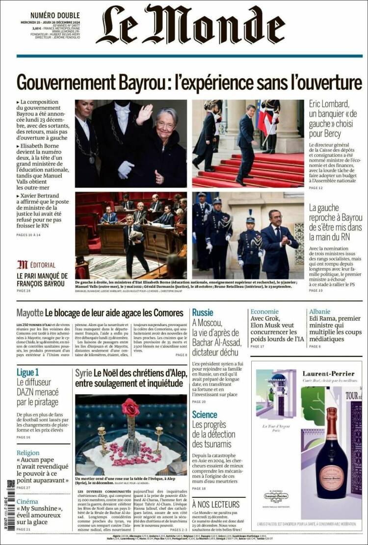 Portada de Le Monde (Francia)