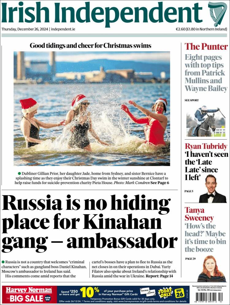 Portada de Irish Independent (Irlanda)