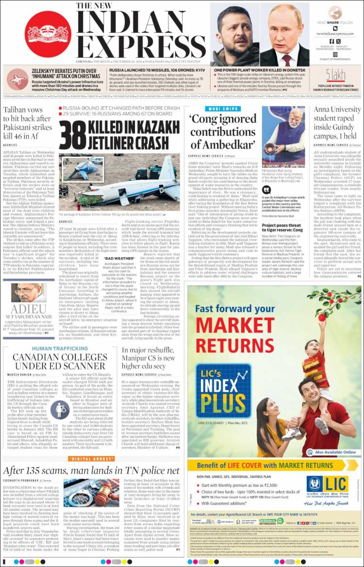 Portada de New Indian Express (India)