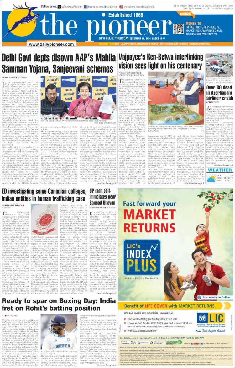 Portada de The Pioneer (India)