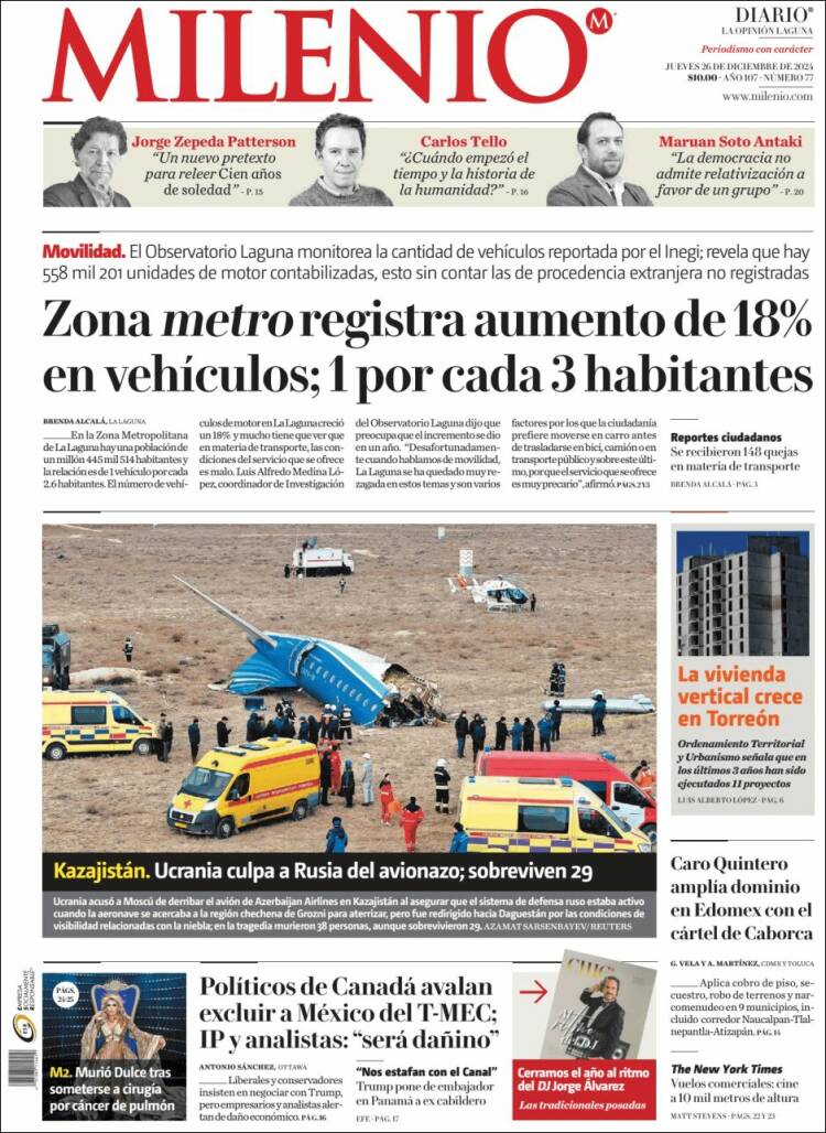 Portada de Milenio - Laguna (M&eacute;xico)