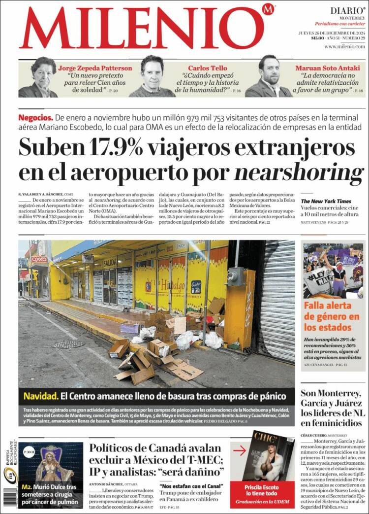 Portada de Milenio de Monterrey (M&eacute;xico)