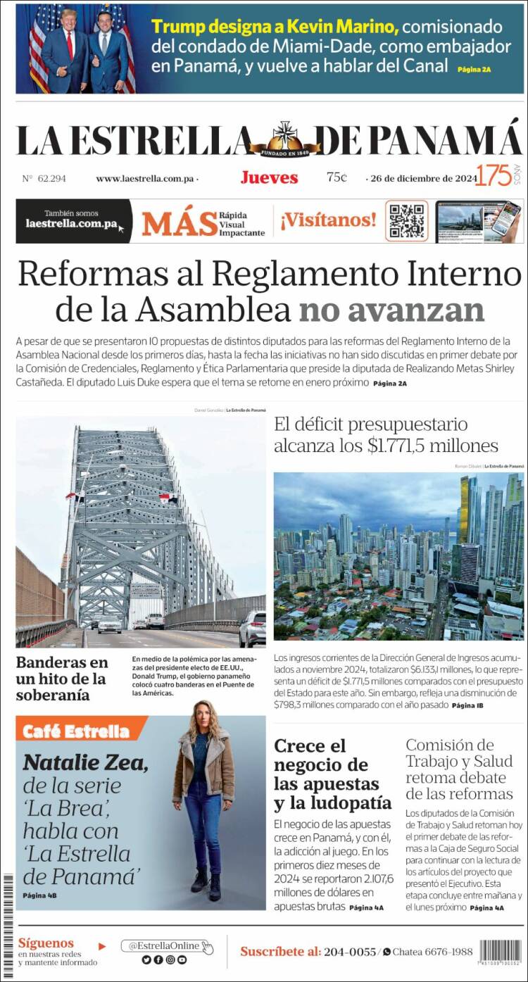 Portada de La Estrella de Panamá (Panam&aacute;)