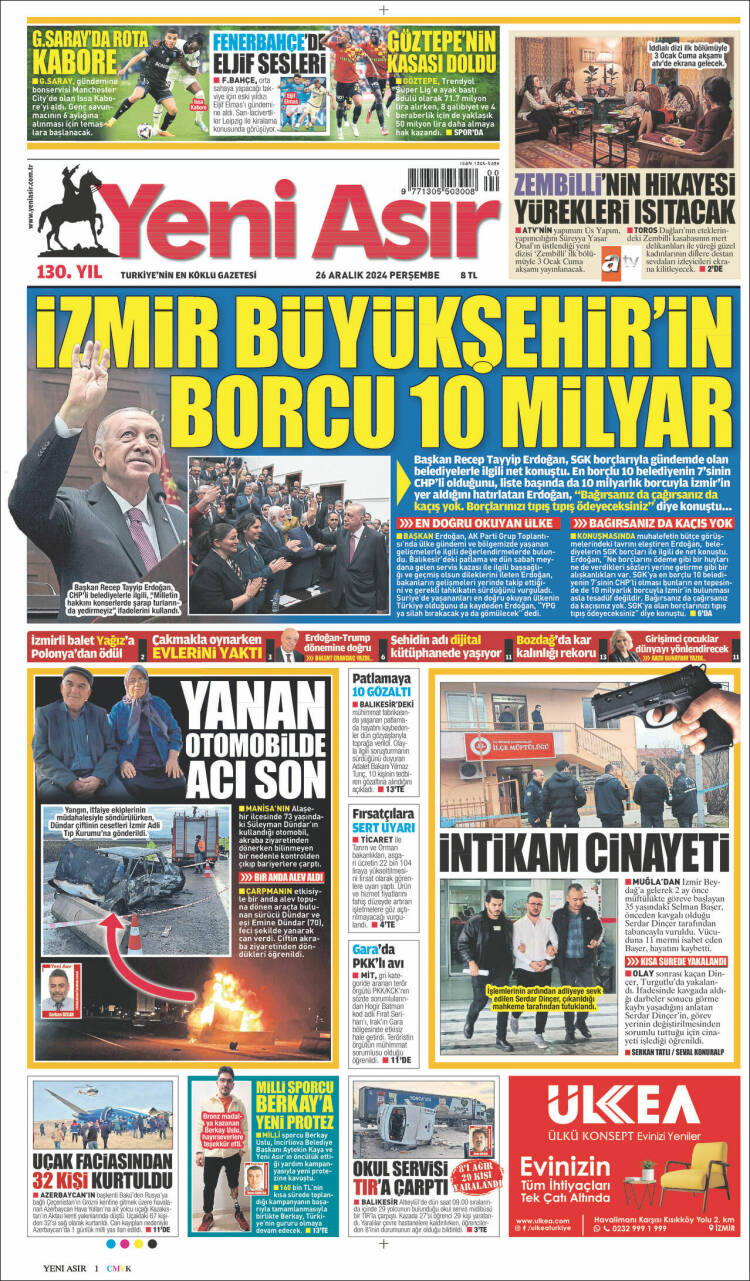 Portada de Yeni Asır (Turqu&iacute;a)