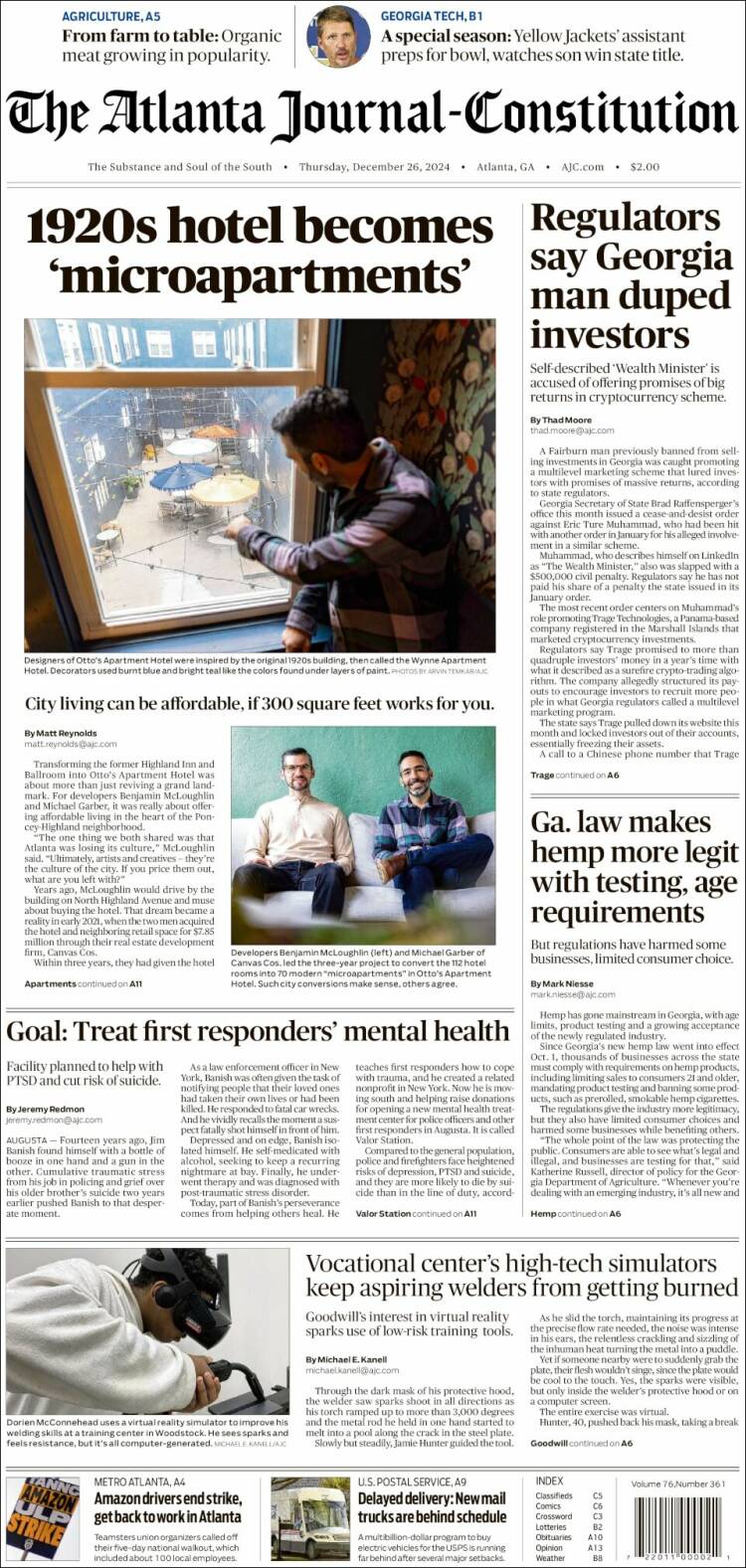 Portada de The Atlanta Journal-Constitution (USA)
