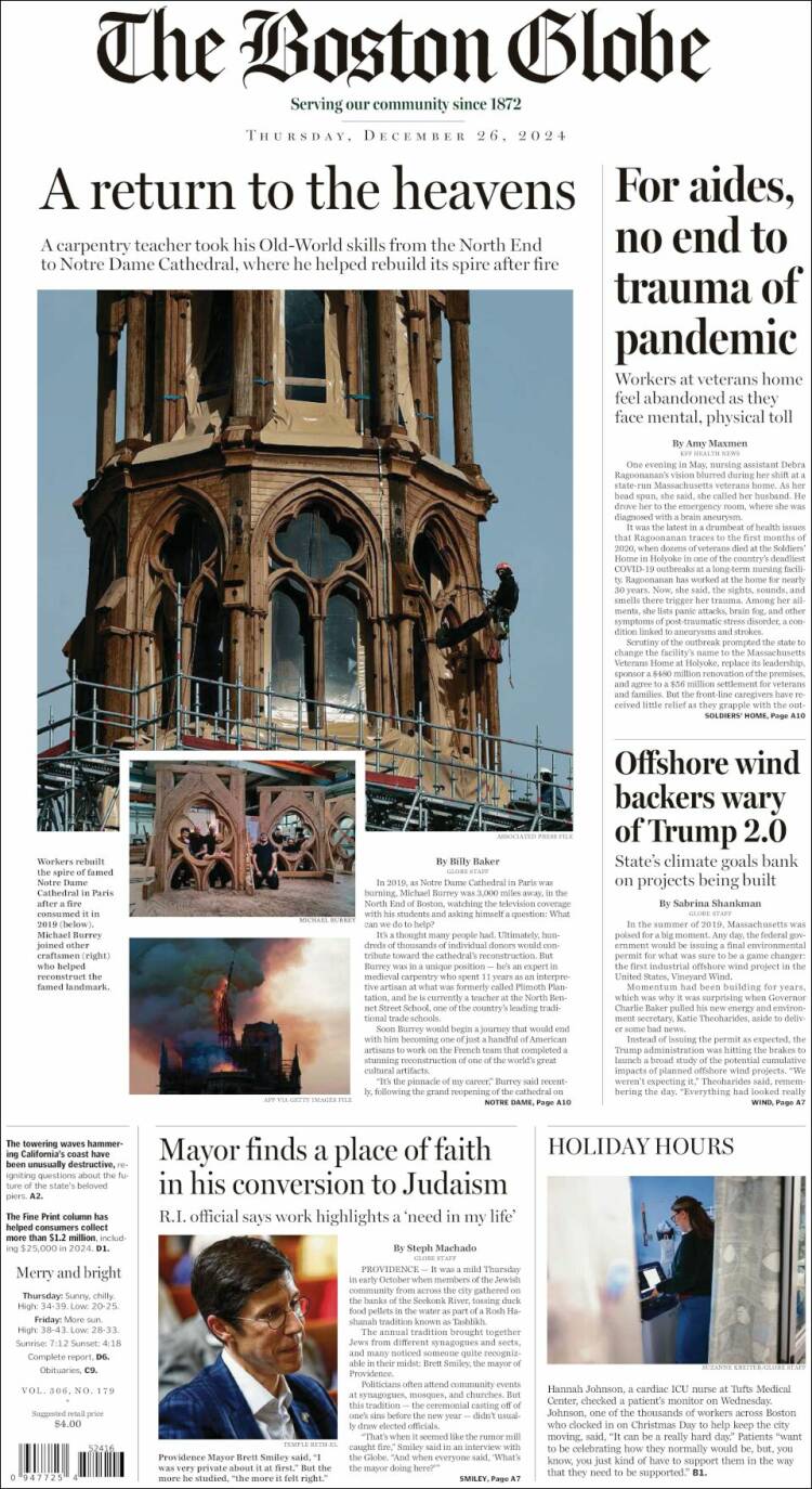 Portada de Boston Globe (USA)