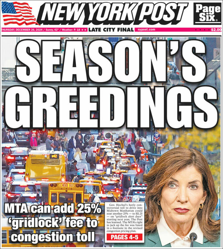 Portada de New York Post (USA)