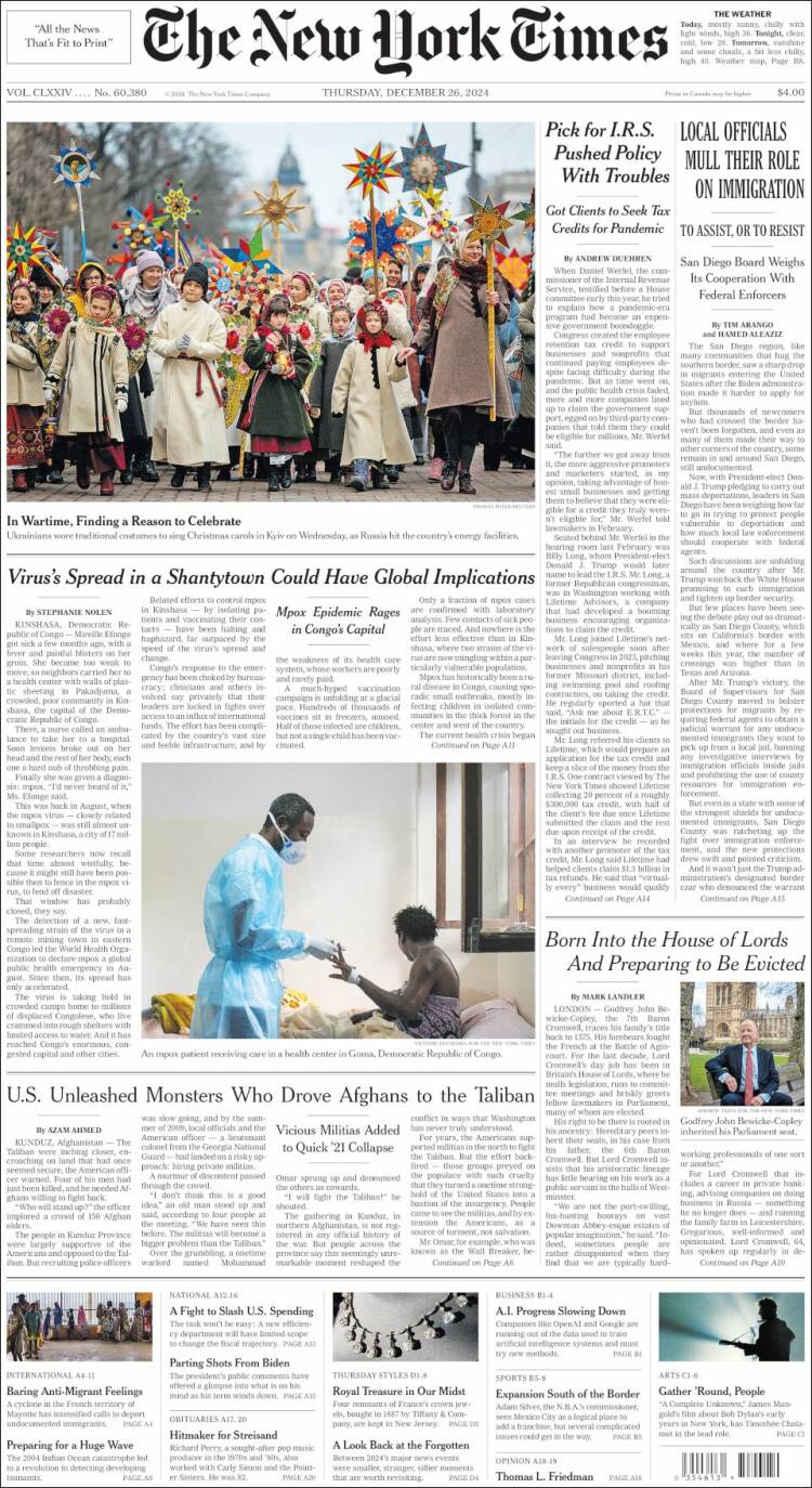Portada de New York Times (USA)