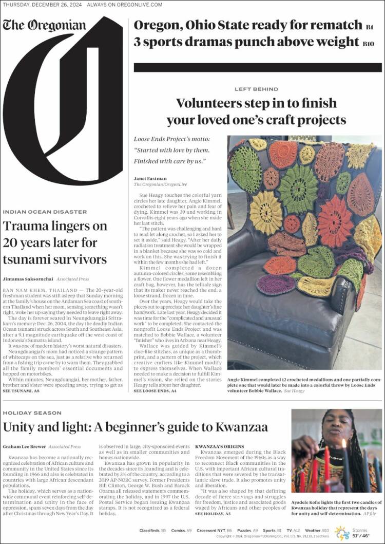 Portada de The Oregonian (USA)