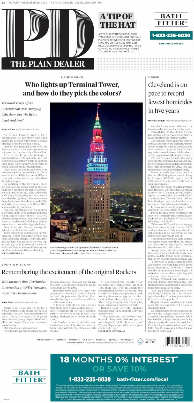 Portada de The Plain Dealer (USA)