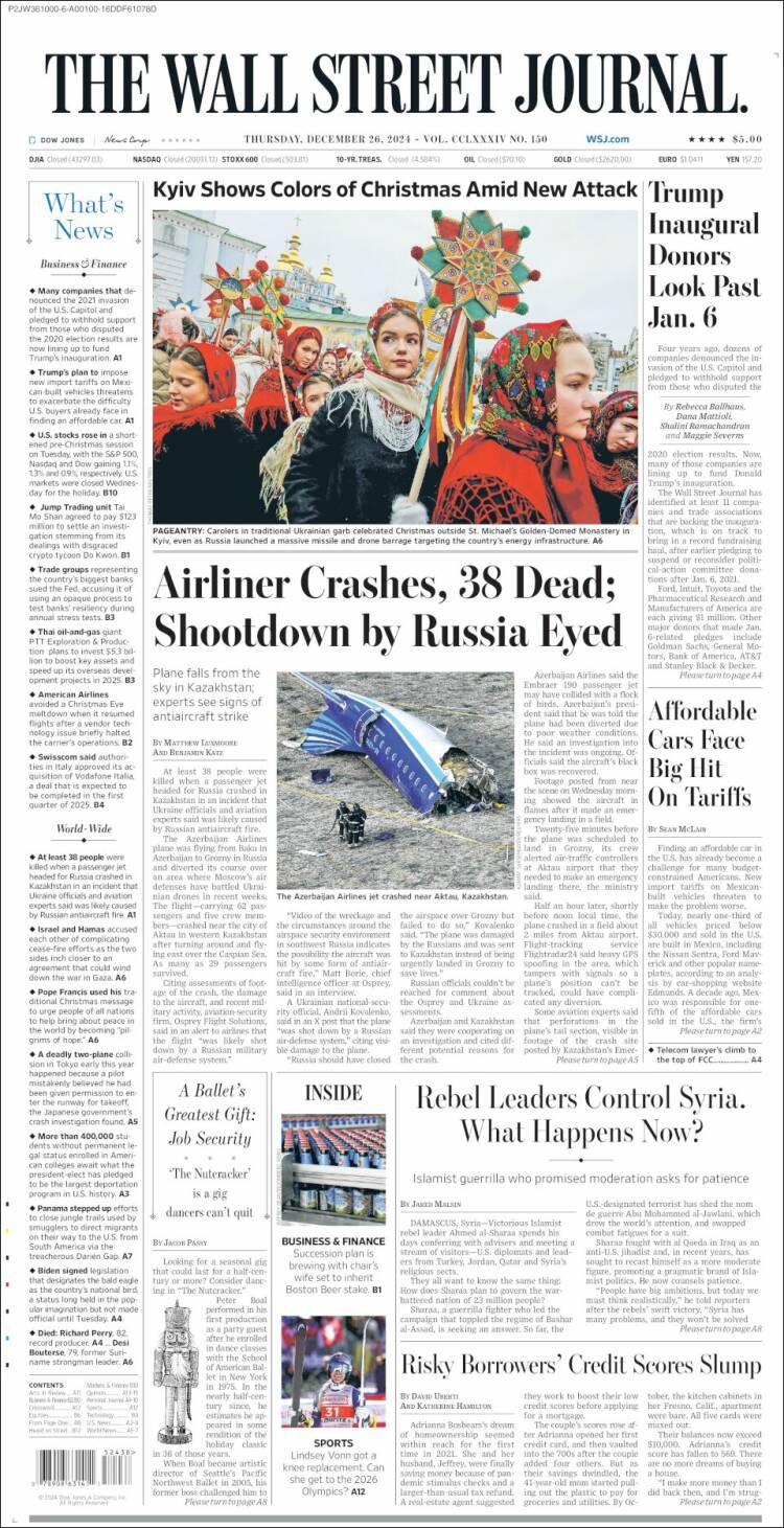 Portada de Wall Street Journal (USA)