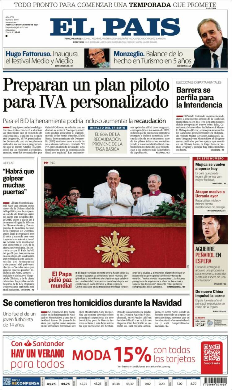 Portada de El País (Uruguay)