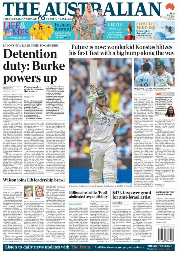 Portada de The Australian (Australia)