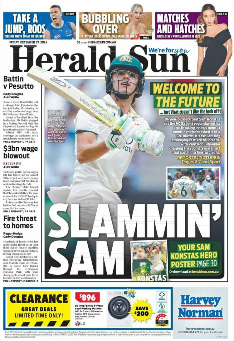 Portada de Herald Sun (Australia)