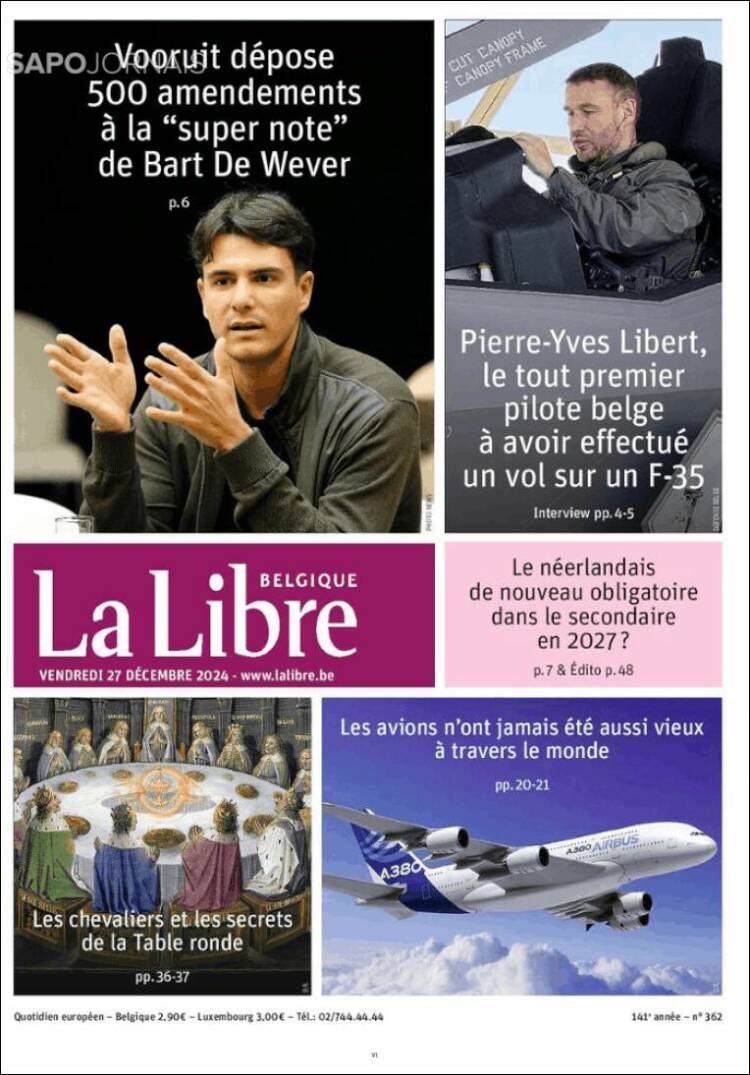 Portada de La Libre.be (B&eacute;lgica)