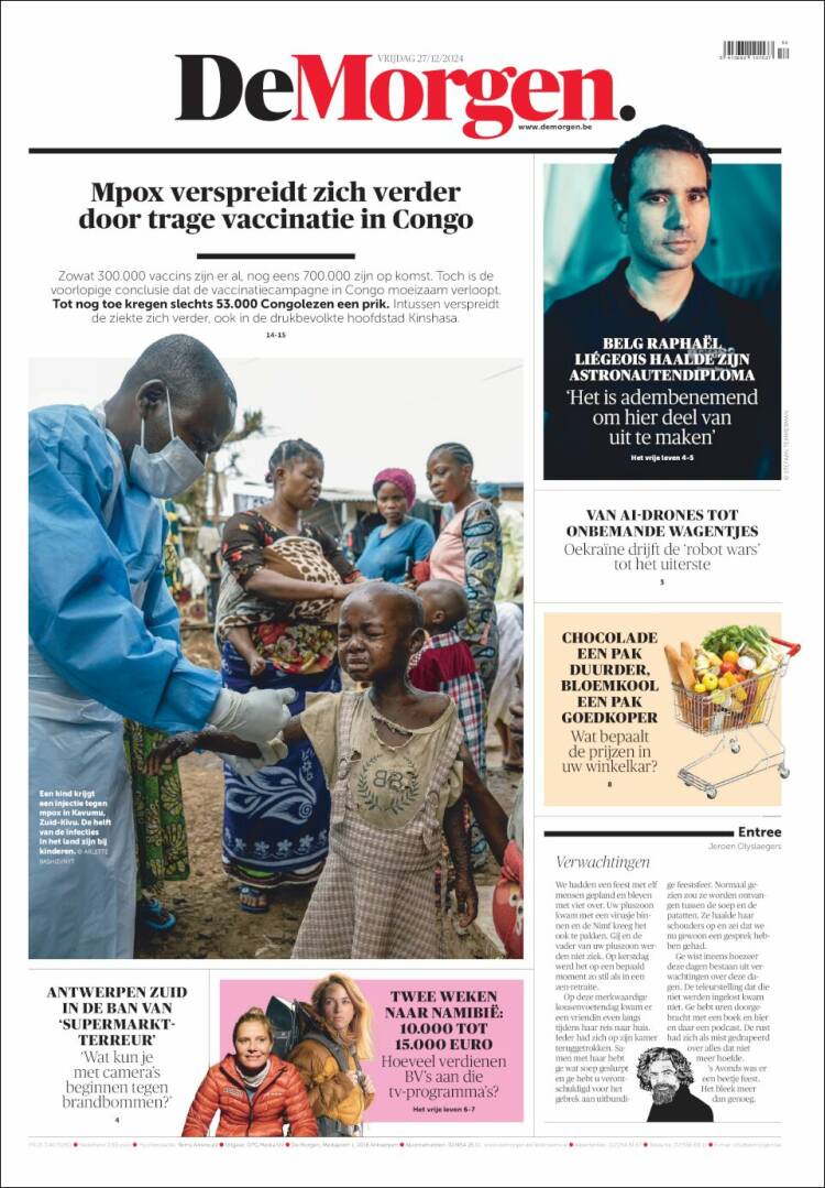 Portada de De Morgen (B&eacute;lgica)