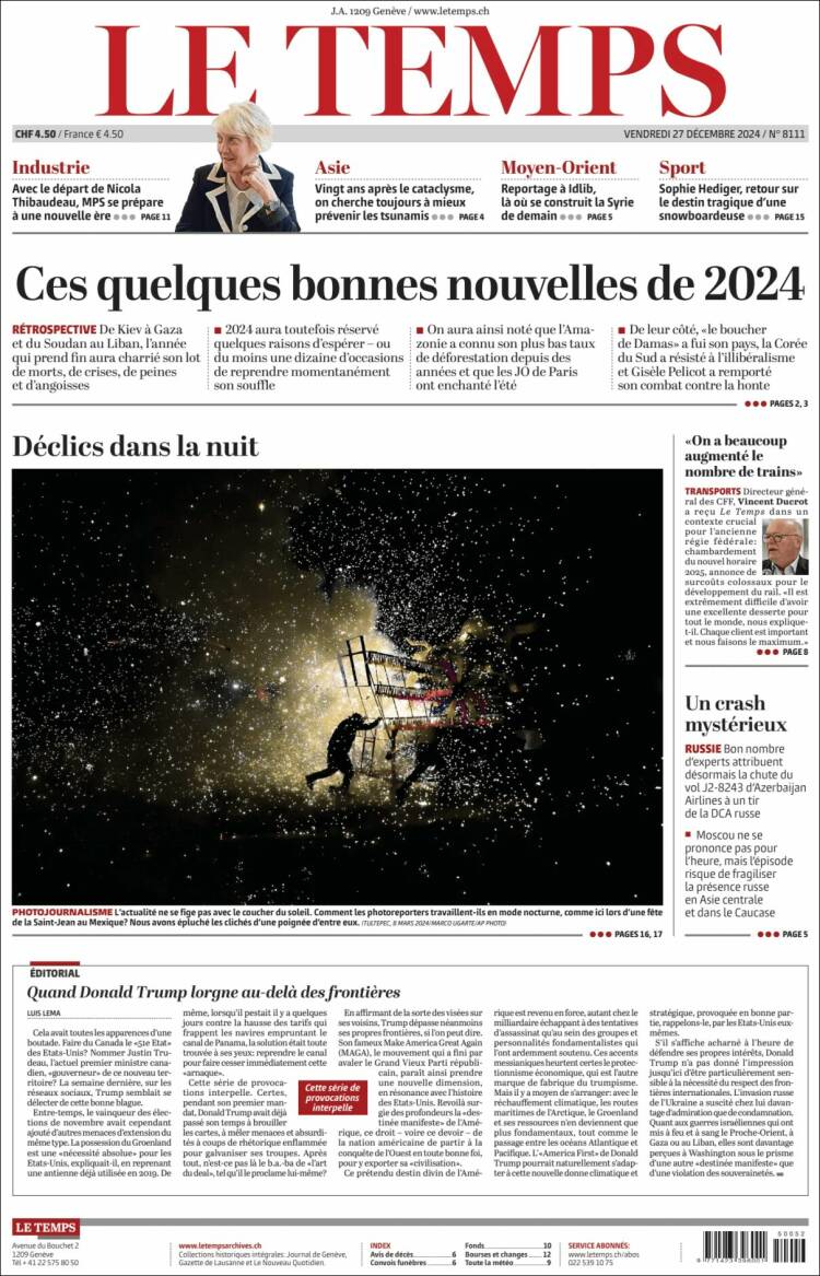 Portada de Le Matin (Suiza)