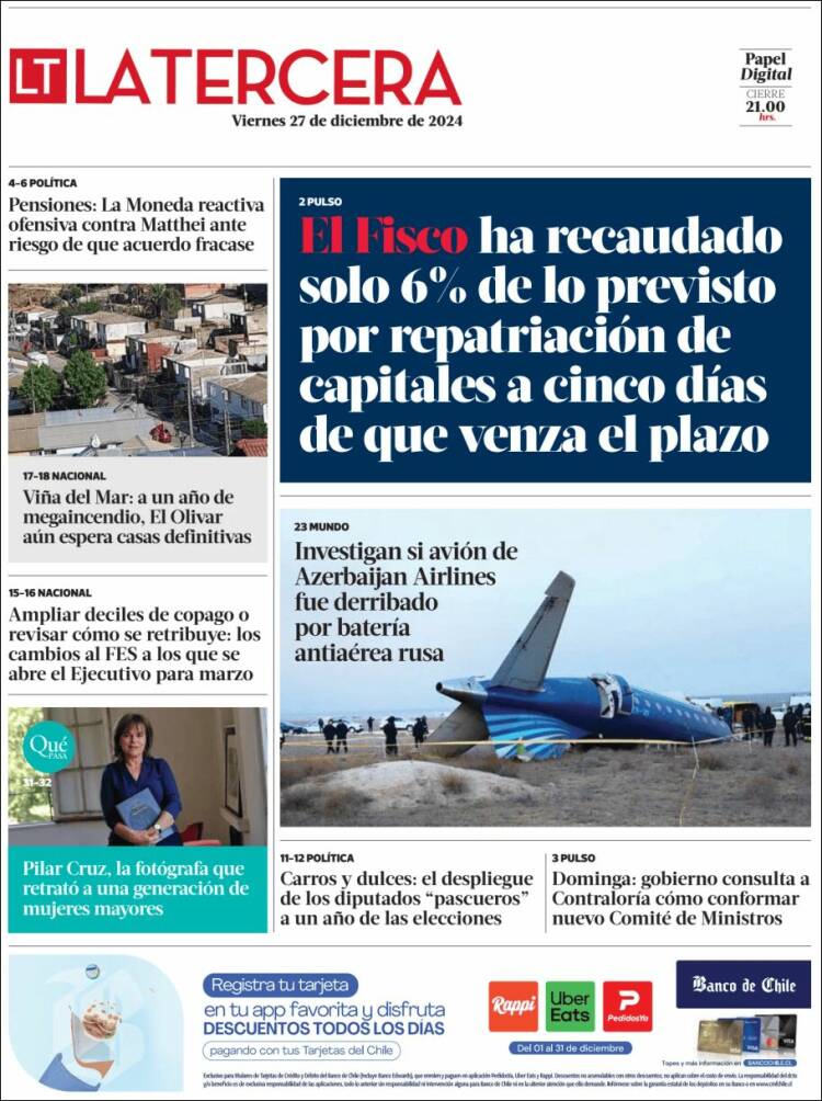 Portada de La Tercera (Chile)