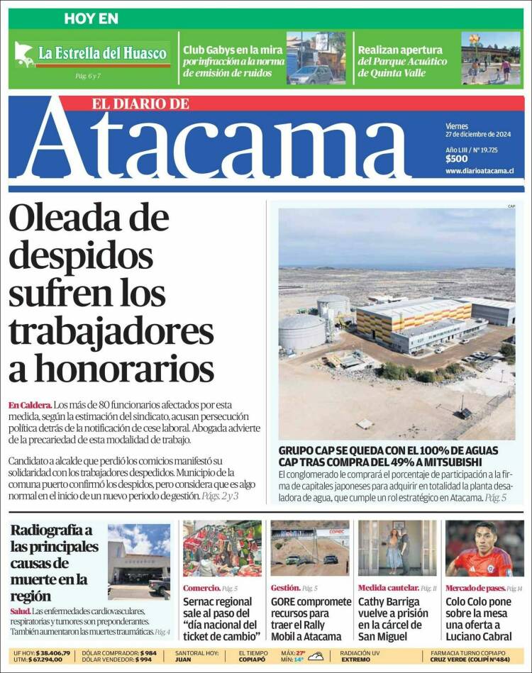 Portada de Diario de Atacama (Chile)
