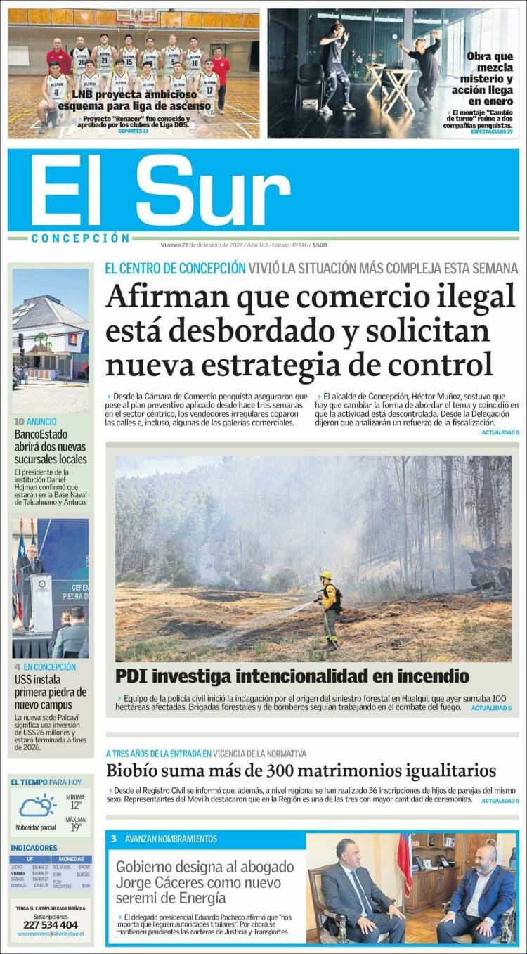 Portada de El Sur (Chile)
