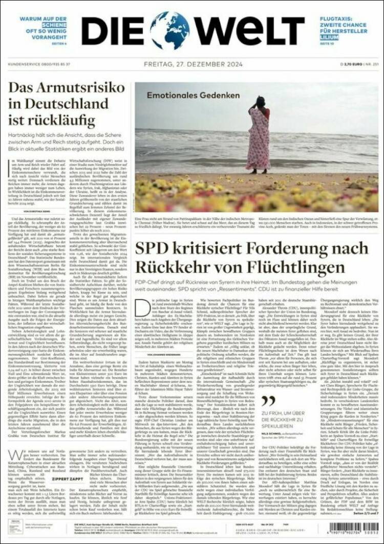Portada de Die Welt (Alemania)
